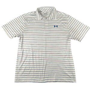 Under Armour Shirt Mens Large White Playoff Polo Striped Golf Athletic 1327037